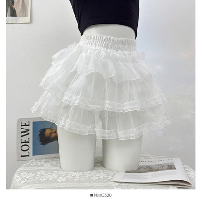 Mid Waist Sheer Mini Tiered Skirt