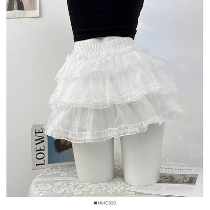 Mid Waist Sheer Mini Tiered Skirt