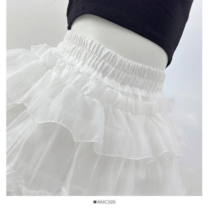Mid Waist Sheer Mini Tiered Skirt