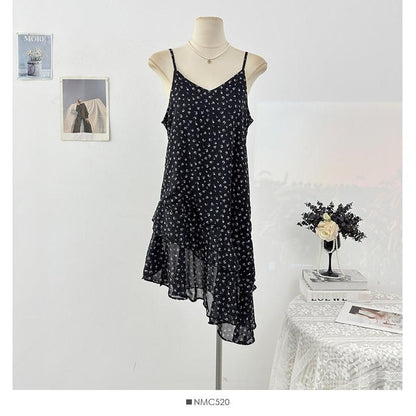 Spaghetti Strap V-Neck Leopard Print Asymmetrical Mini Dress