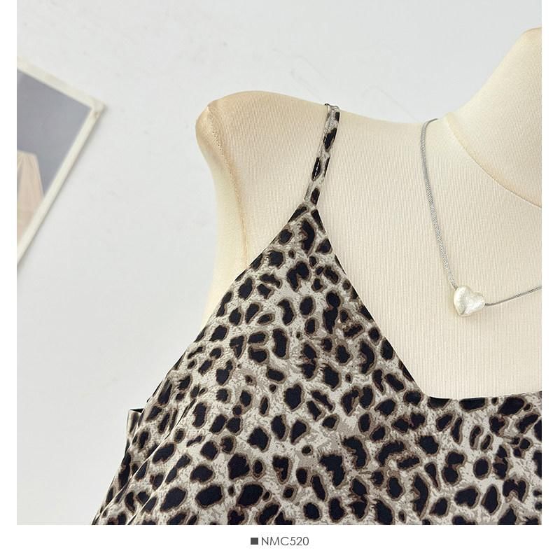 Spaghetti Strap V-Neck Leopard Print Asymmetrical Mini Dress
