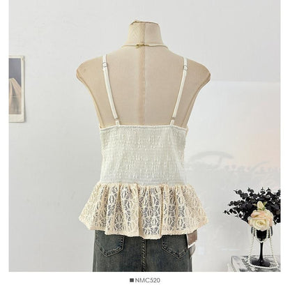 Sleeveless V-Neck Twisted Lace Top