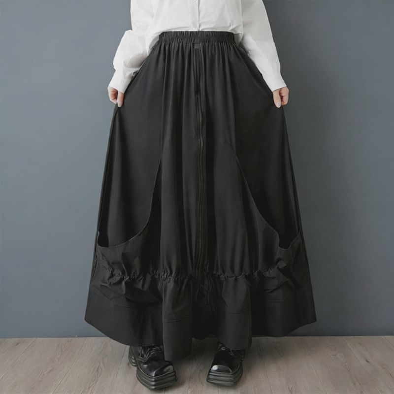 High Waist Plain Maxi A-Line Skirt
