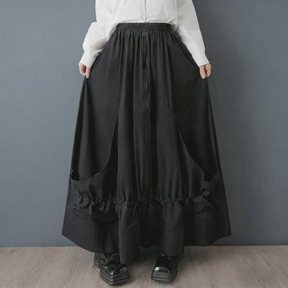 High Waist Plain Maxi A-Line Skirt