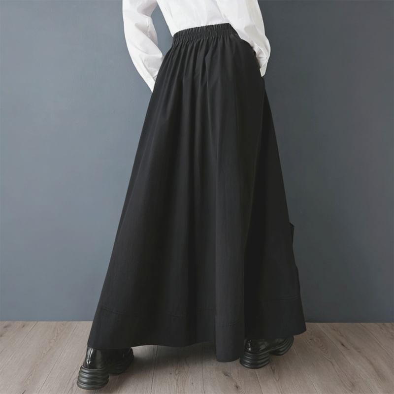 High Waist Plain Maxi A-Line Skirt