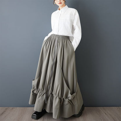 High Waist Plain Maxi A-Line Skirt