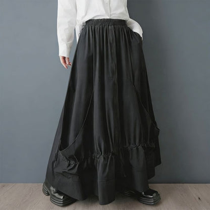 High Waist Plain Maxi A-Line Skirt