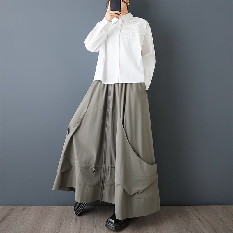 High Waist Plain Maxi A-Line Skirt