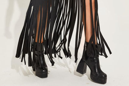 High Waist Asymmetrical Plain Fringed Mini Pencil Skirt