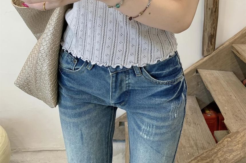 Short-Sleeve V-Neck Henley Lace Trim Plain Crop Top