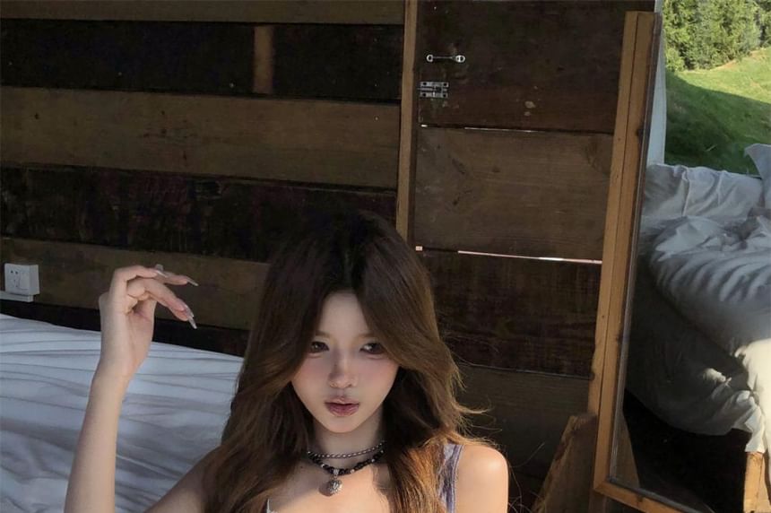 Sleeveless Plain Crop Top / Lace Camisole Top