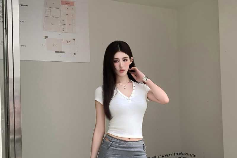Mock Two-Piece Low Waist Plain Mini Pencil Skirt