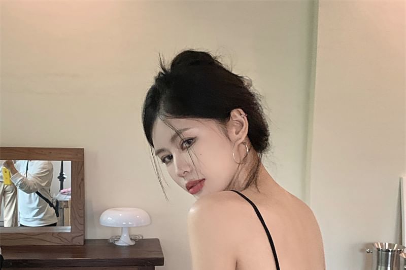 Spaghetti Strap Plain Backless Mini A-Line Dress