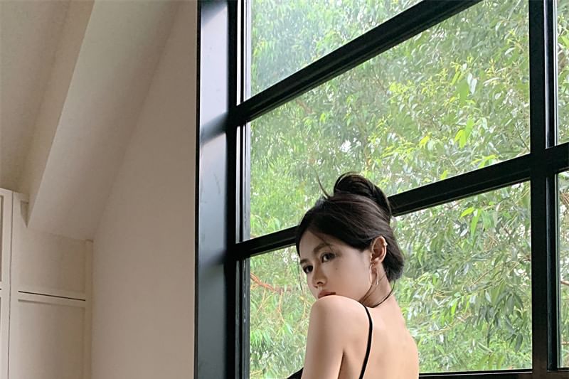 Spaghetti Strap Plain Backless Mini A-Line Dress