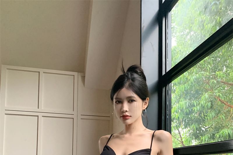 Spaghetti Strap Plain Backless Mini A-Line Dress