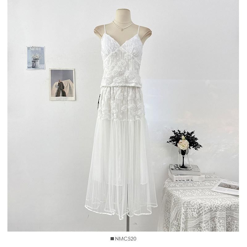 Set: V-Neck Lace Camisole Top + High Waist Maxi Skirt