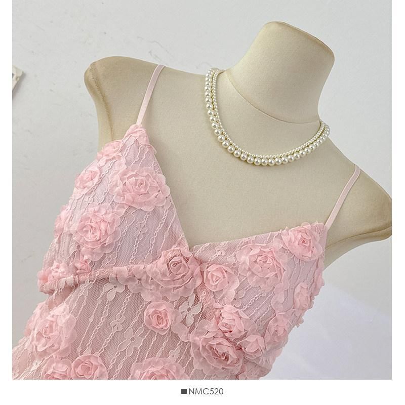 Set: V-Neck Lace Camisole Top + High Waist Maxi Skirt
