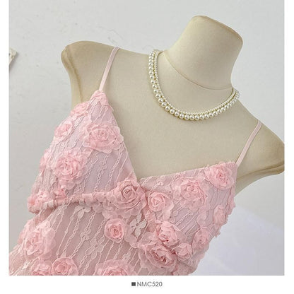 Set: V-Neck Lace Camisole Top + High Waist Maxi Skirt