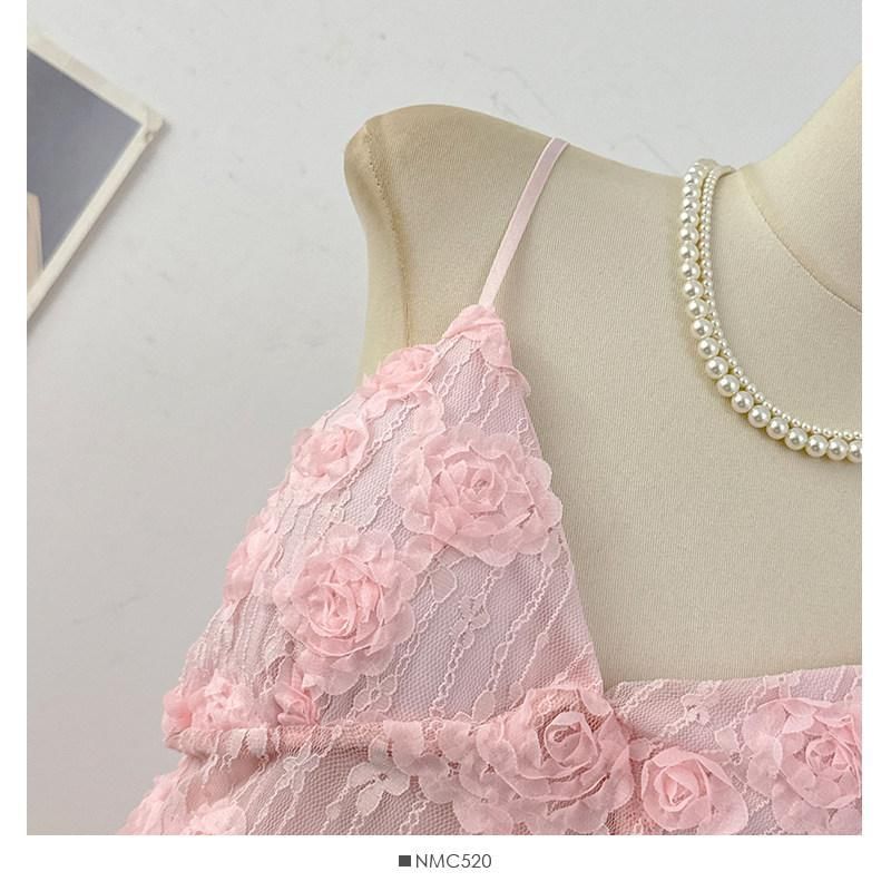 Set: V-Neck Lace Camisole Top + High Waist Maxi Skirt