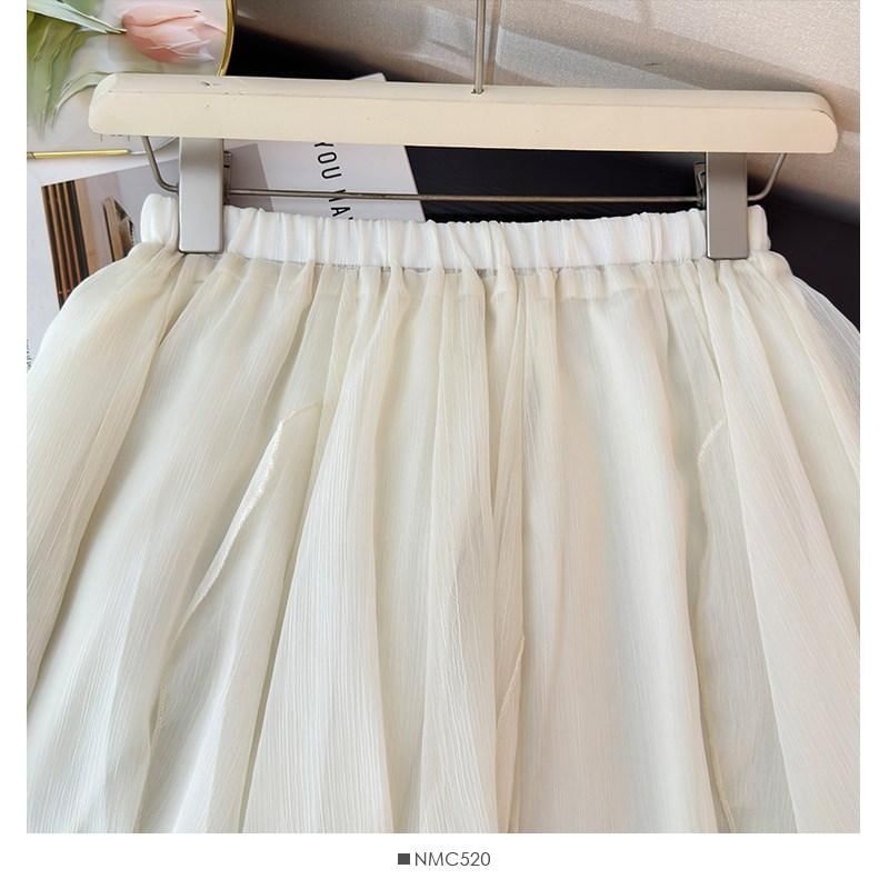 Mid Waist Asymmetrical Plain A-Line Skirt