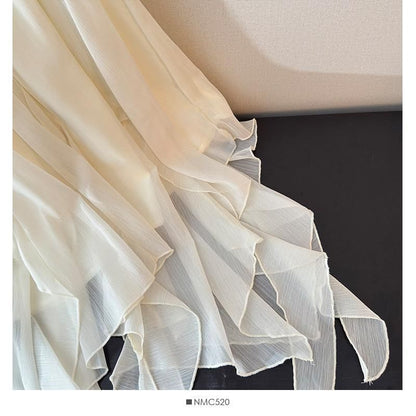 Mid Waist Asymmetrical Plain A-Line Skirt
