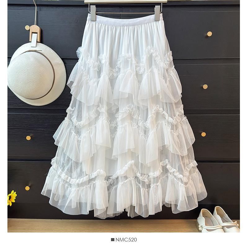 High Waist Ruffle Maxi A-Line Skirt