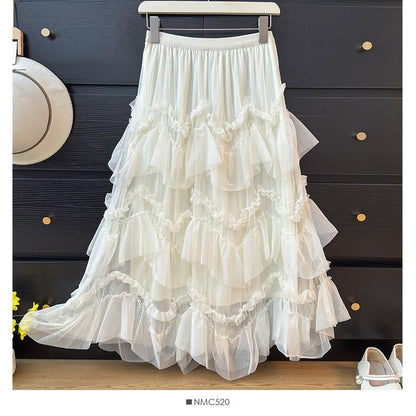 High Waist Ruffle Maxi A-Line Skirt