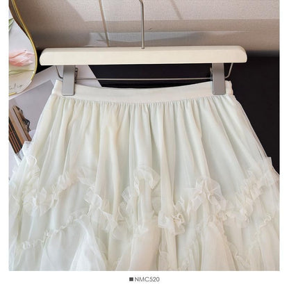 High Waist Ruffle Maxi A-Line Skirt