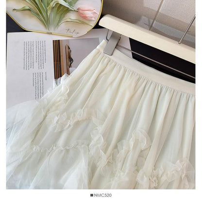 High Waist Ruffle Maxi A-Line Skirt
