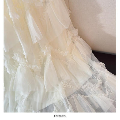 High Waist Ruffle Maxi A-Line Skirt