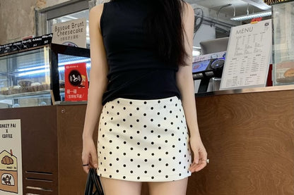 High Waist Polka Dot Mini Pencil Skirt