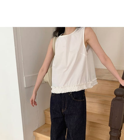 Solid Ruffle Trim Loose Tank Top
