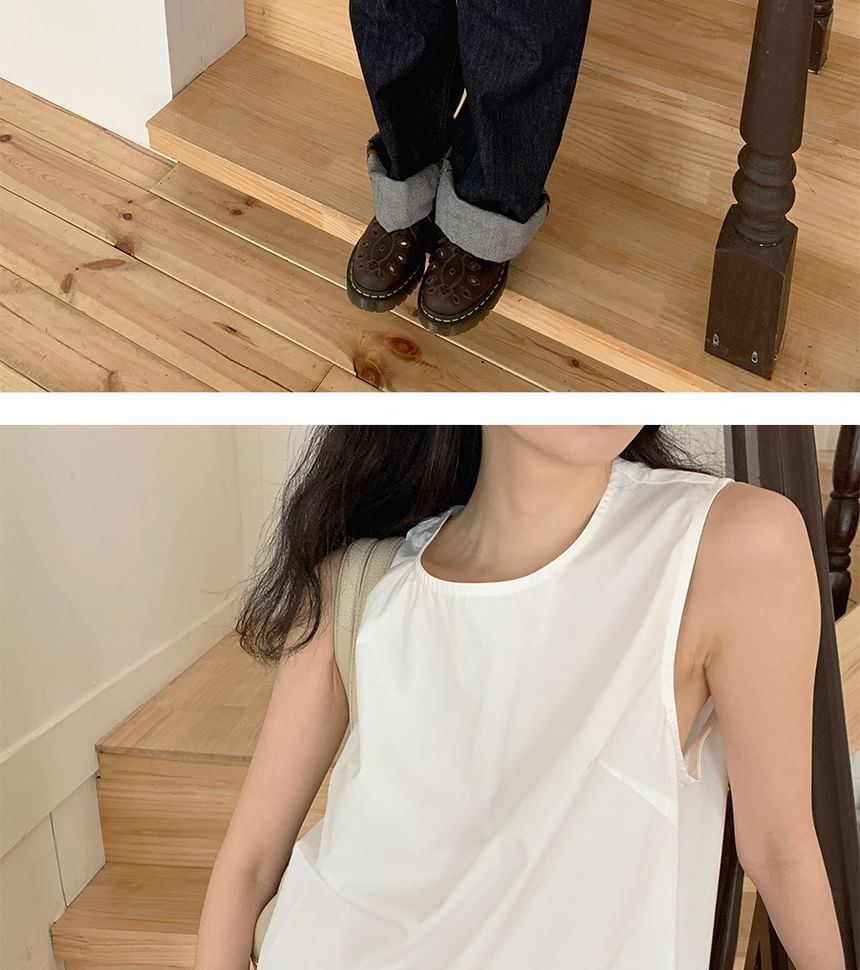 Solid Ruffle Trim Loose Tank Top