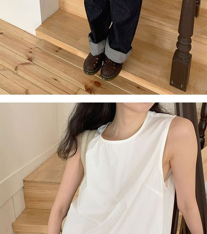 Solid Ruffle Trim Loose Tank Top