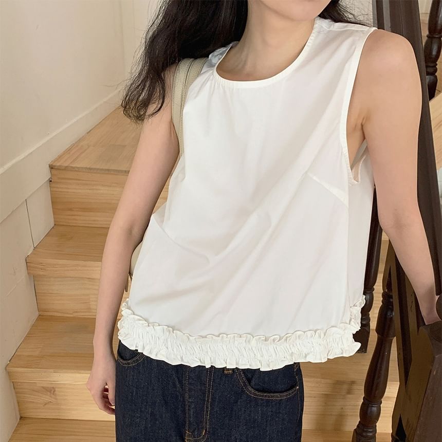 Solid Ruffle Trim Loose Tank Top