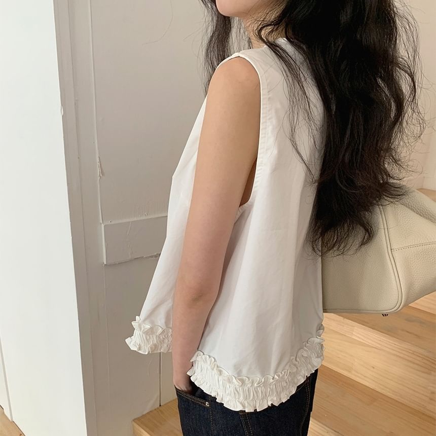 Solid Ruffle Trim Loose Tank Top