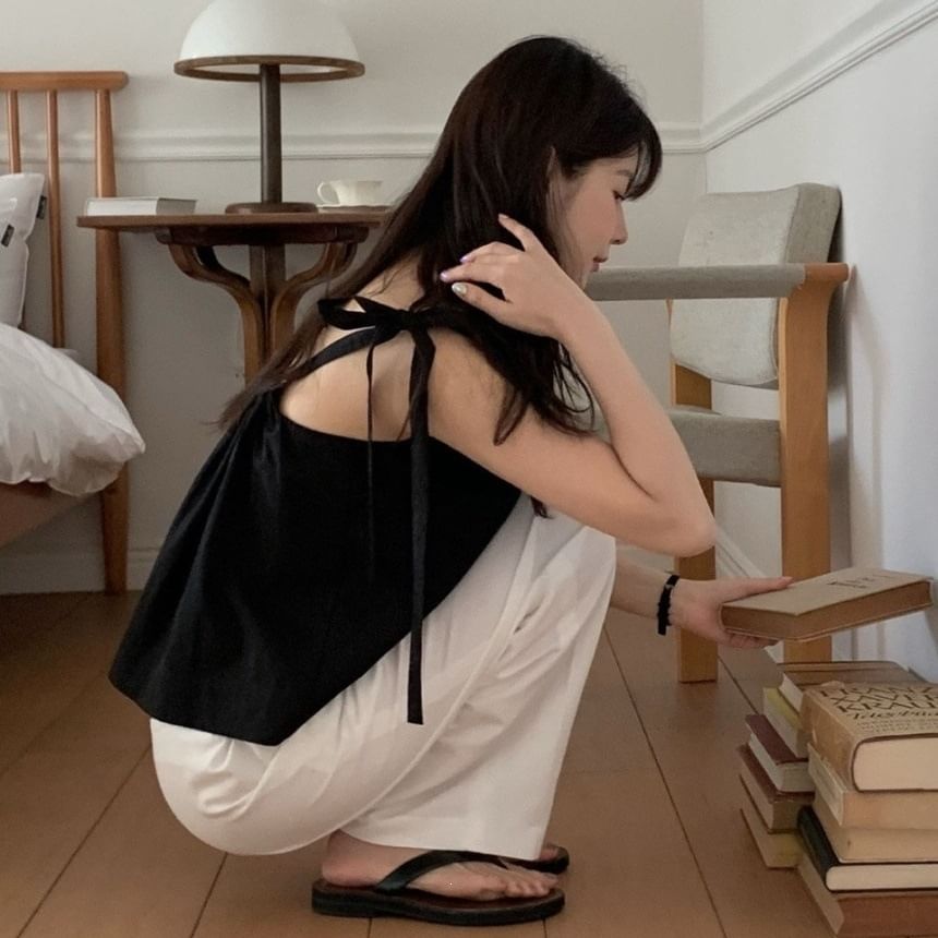 Loose Square-Neck Tank with Tie Straps