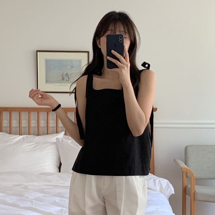 Loose Square-Neck Tank with Tie Straps