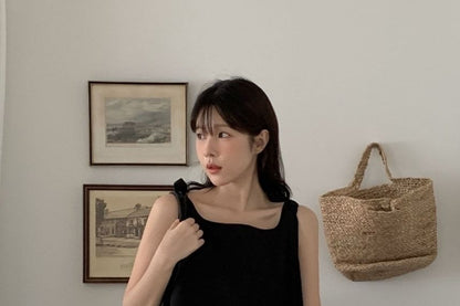 Loose Square-Neck Tank with Tie Straps