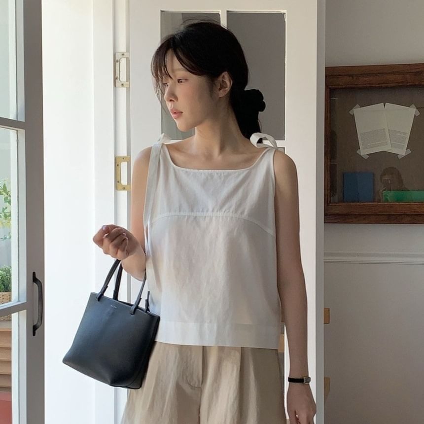 Loose Square-Neck Tank with Tie Straps