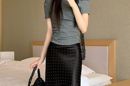 High Waist Polka Dot Satin Fishtail Maxi Skirt