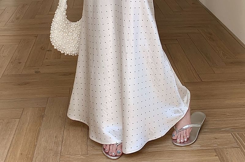 High Waist Polka Dot Satin Fishtail Maxi Skirt