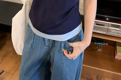 Color-Block Fitted Tee with Short Sleeves