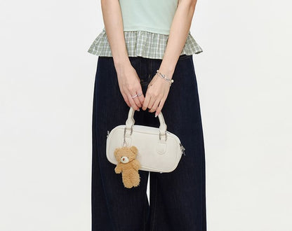 Ruffled Hem Blouse with Plaid Panels and Short Sleeves