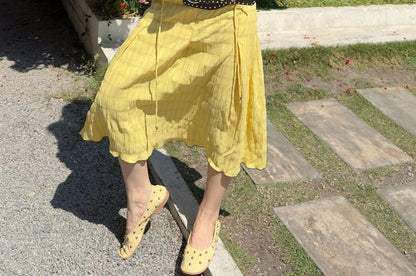 Low Waist Plain Textured Midi A-Line Skirt