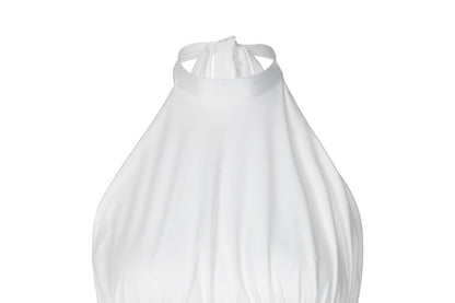 Halter Neck Plain Ruched Lace-Trim Crop Tank Top