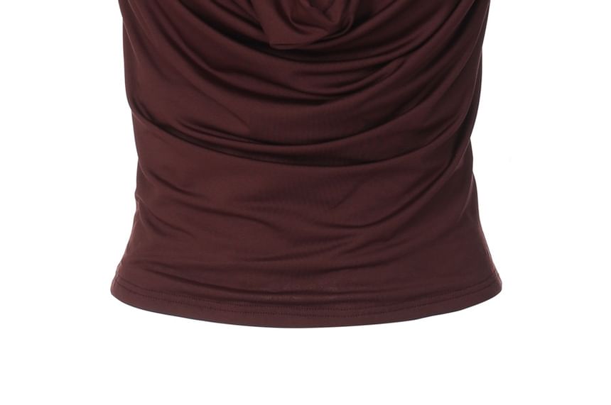Cowl Neck Lace Panel Ruched Slim-Fit Tank Top