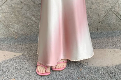 High Waist Gradient Satin Maxi A-Line Skirt