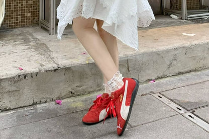 High Waist Asymmetrical Lace Panel Layered A-Line Skirt