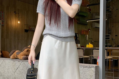 High Waist Plain Layered Satin A-Line Skirt